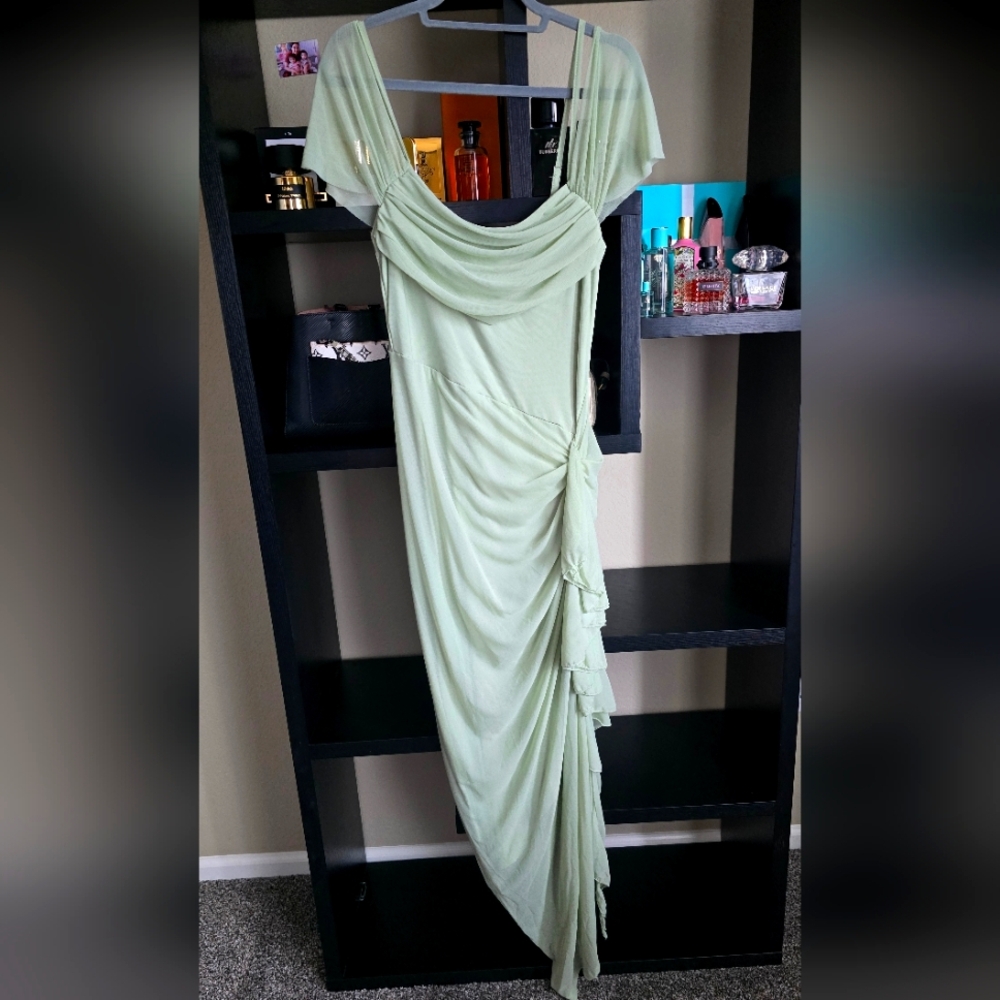 SHEIN Green Asymmetrical Ruched Gown
